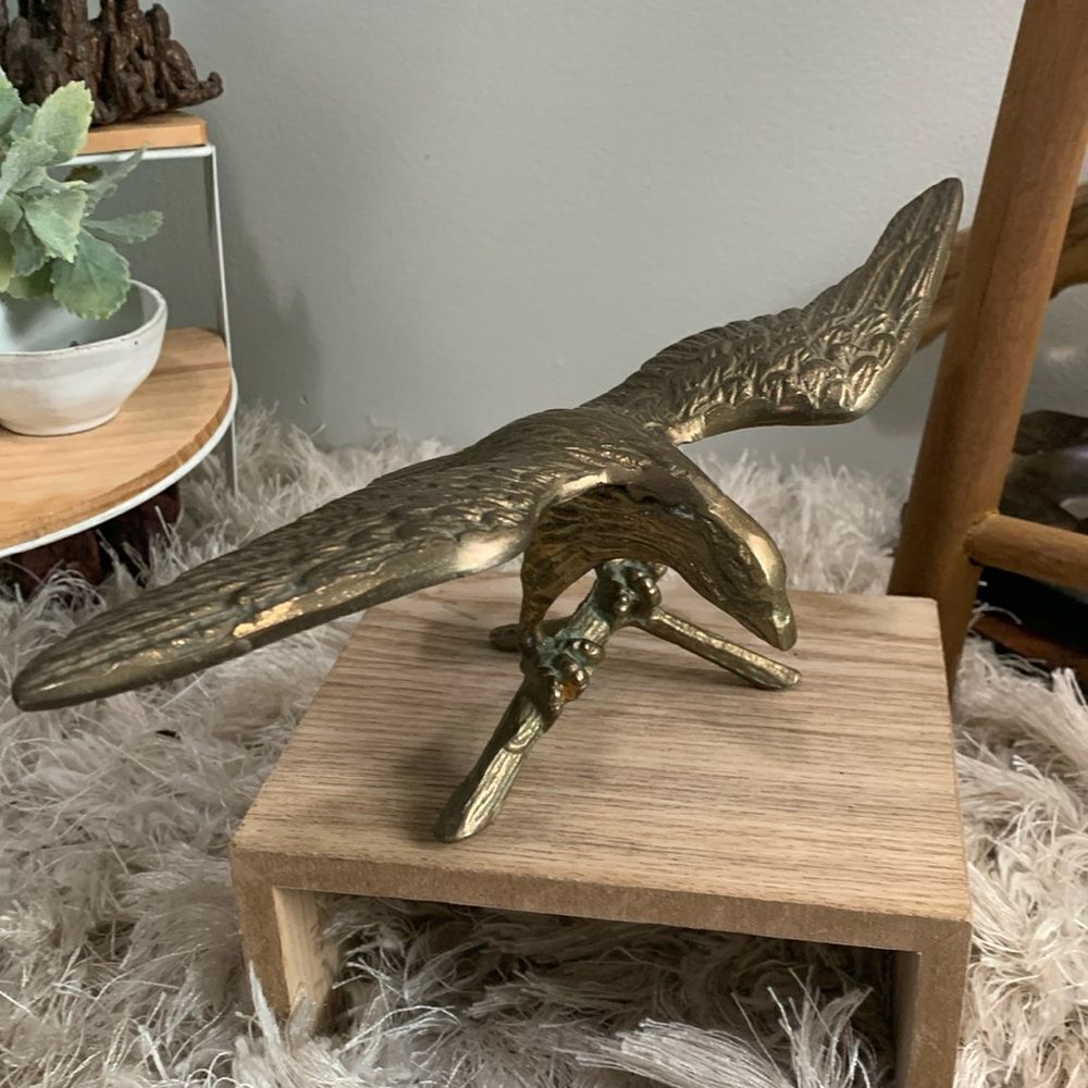 MCM Style Brass Eagle On Branch Figure Made In Korea‎ Vintage